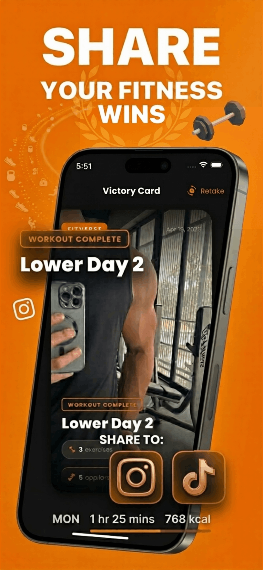 Fitverse Victory Card share screen